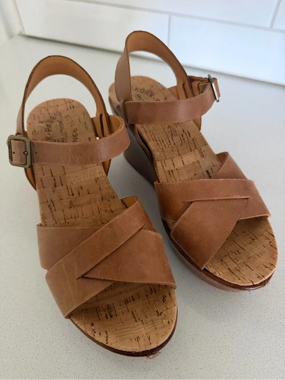 Kork Ease Ava 2.0 Platform Wedge Sandal Leather Retro Womens 8 Golden Sand Brown